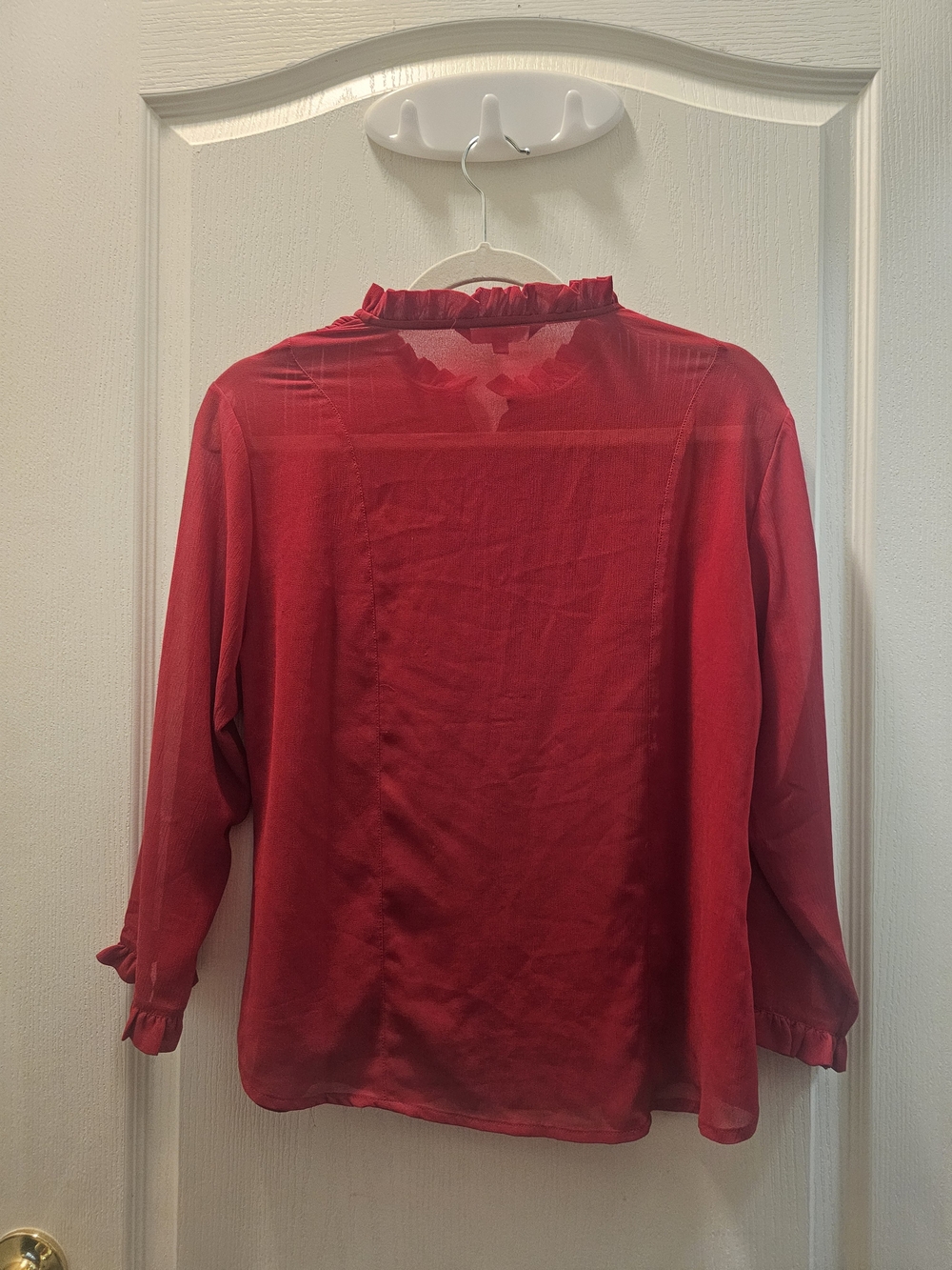 Red Ruffled Pintuck Button-Up Blouse - Picture 2 of 2